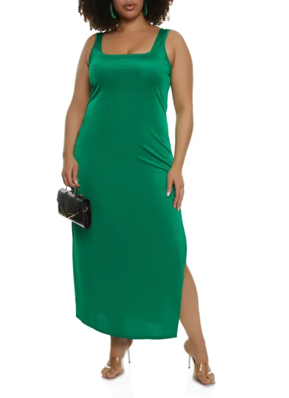 Plus Size Square Neck Sleeveless Maxi Dress sold by Rainbow