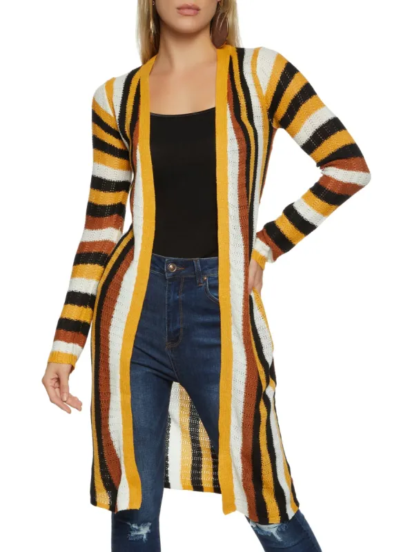 Knitted Striped Long Cardigan sold by Rainbow