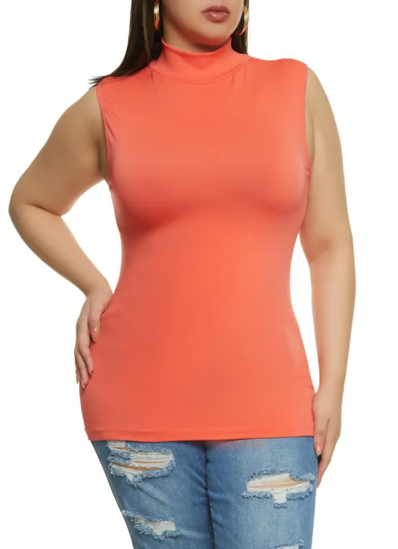 Plus Size Seamless Sleeveless Mock Neck Top sold by Rainbow