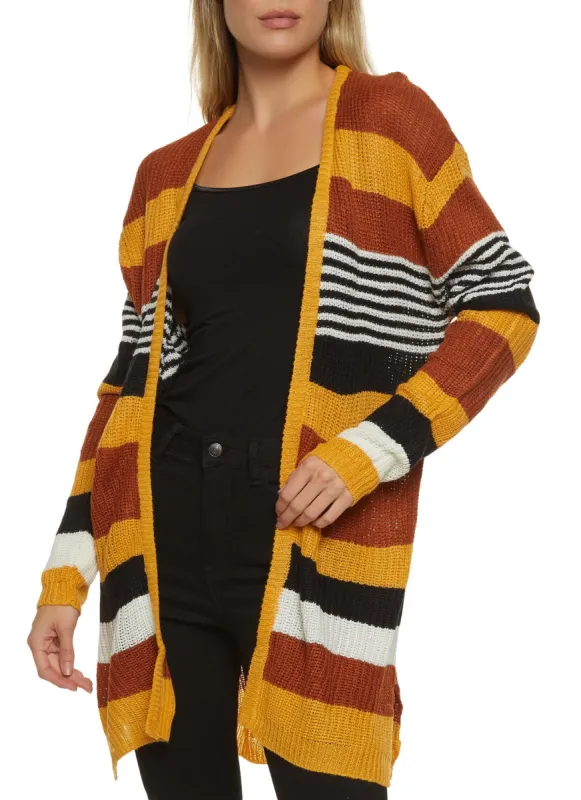 Striped Open Front Long Cardigan sold by Rainbow