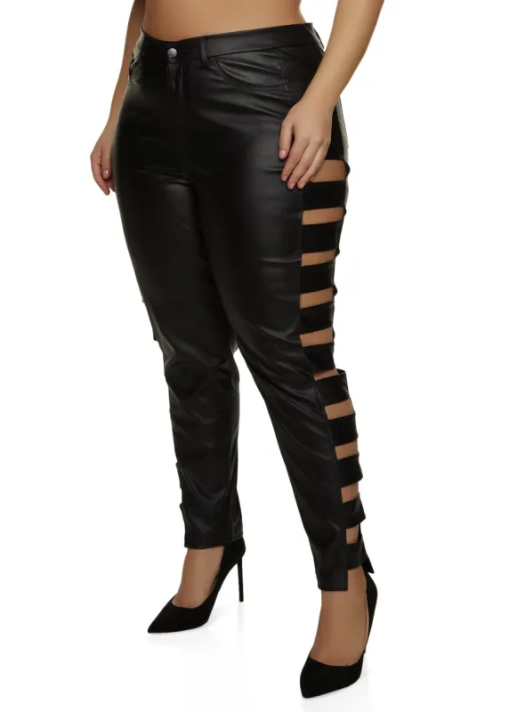 Plus Size Caged Side Faux Leather Pants sold by Rainbow
