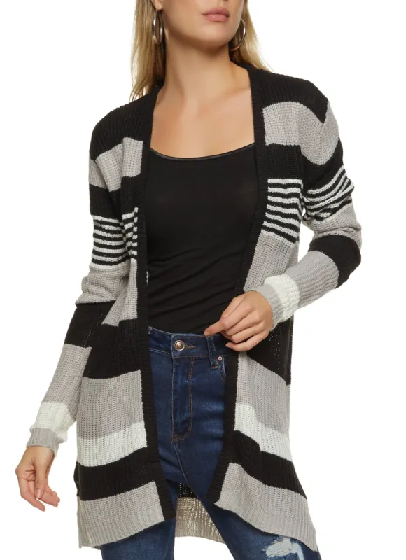 Striped Open Front Long Cardigan sold by Rainbow