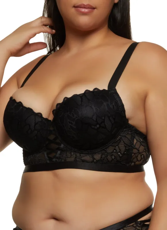 Plus Size Caged Lace Longline Plunge Bra sold by Rainbow