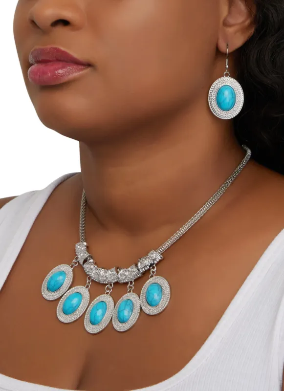 Stone Pendant Statement Necklace and Earrings Set sold by Rainbow