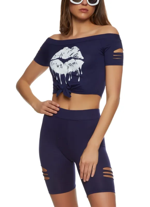 Lips Tie Front Laser Cut Graphic Tee sold by Rainbow