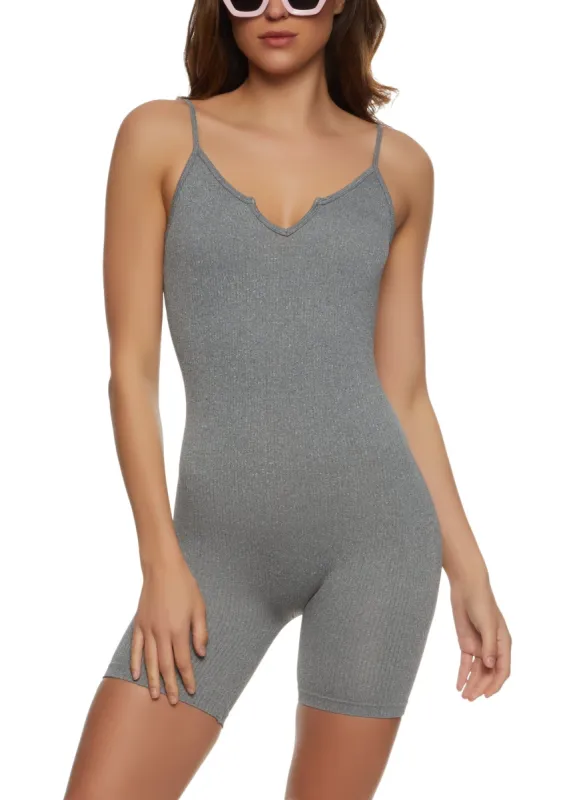 Rib Knit Notch Neck Cami Romper sold by Rainbow