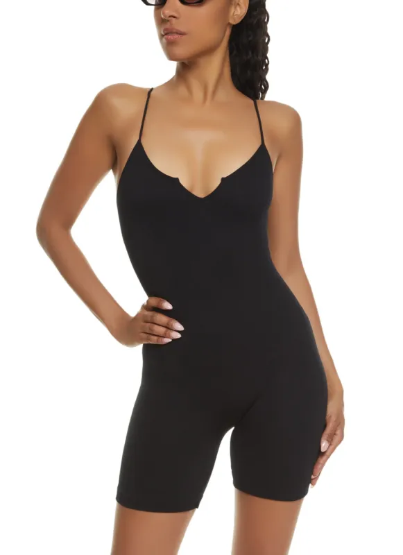 Rib Knit Notch Neck Cami Romper sold by Rainbow