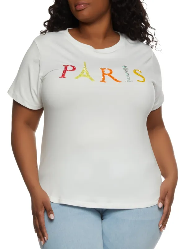 Plus Size Paris Beaded Short Sleeve Graphic Tee sold by Rainbow