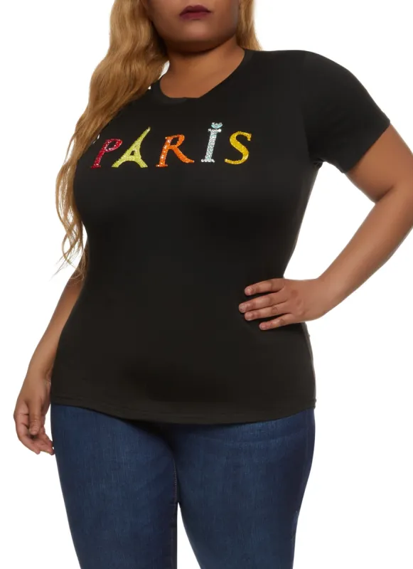 Plus Size Paris Beaded Short Sleeve Graphic Tee sold by Rainbow