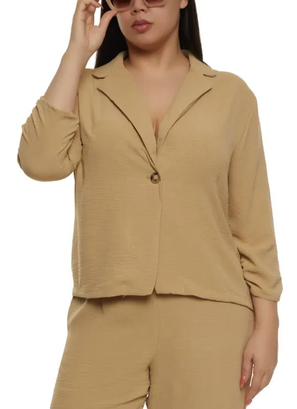 Plus Size Crepe Knit Buttoned Front Blazer sold by Rainbow