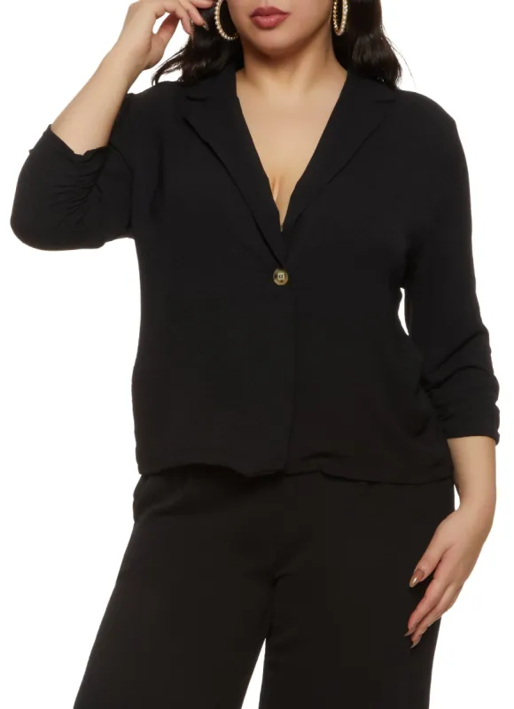 Plus Size Crepe Knit Buttoned Front Blazer sold by Rainbow