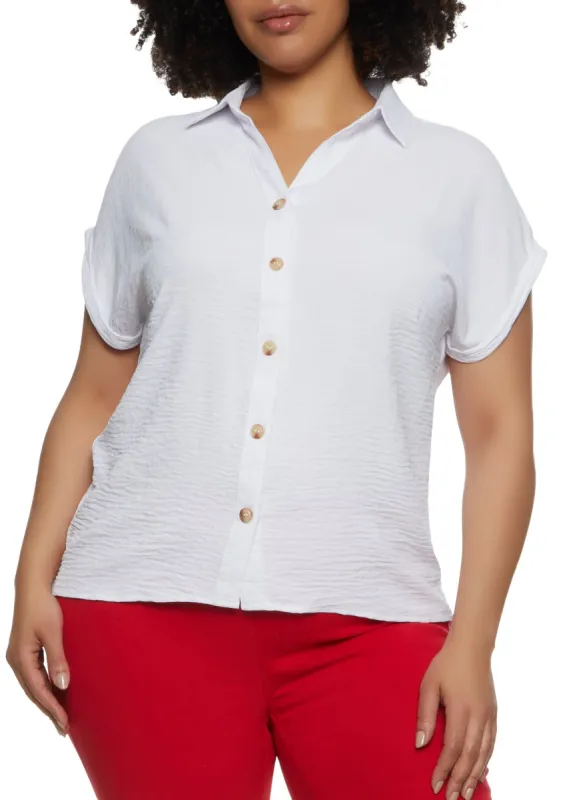 Plus Size Crepe Knit Button Front Shirt sold by Rainbow