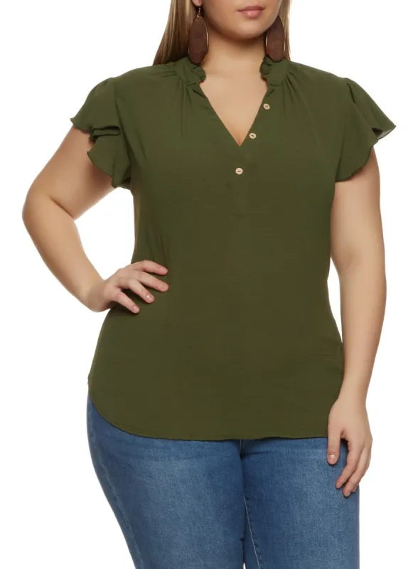 Plus Size Crepe Knit Flutter Sleeve Blouse sold by Rainbow