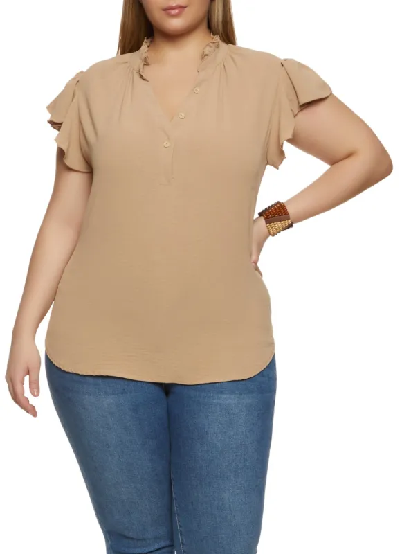 Plus Size Crepe Knit Flutter Sleeve Blouse sold by Rainbow