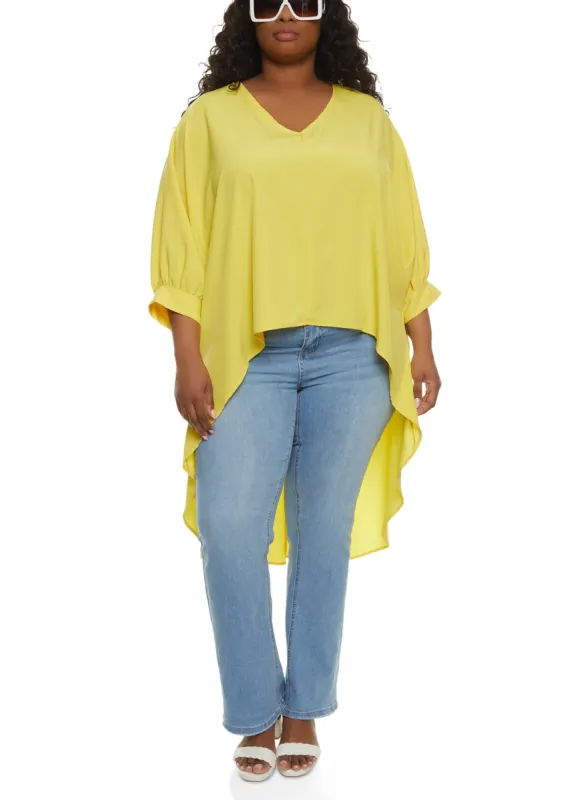 Plus Size Crepe Knit Quarter Sleeve High Low Blouse sold by Rainbow