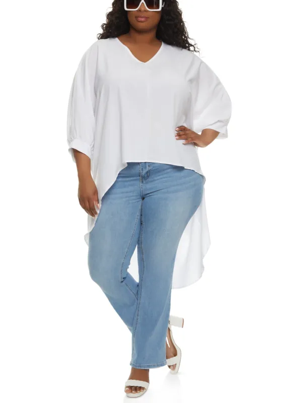 Plus Size Crepe Knit Quarter Sleeve High Low Blouse sold by Rainbow