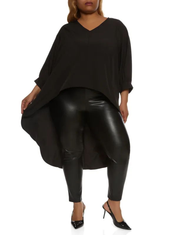 Plus Size Crepe Knit Quarter Sleeve High Low Blouse sold by Rainbow