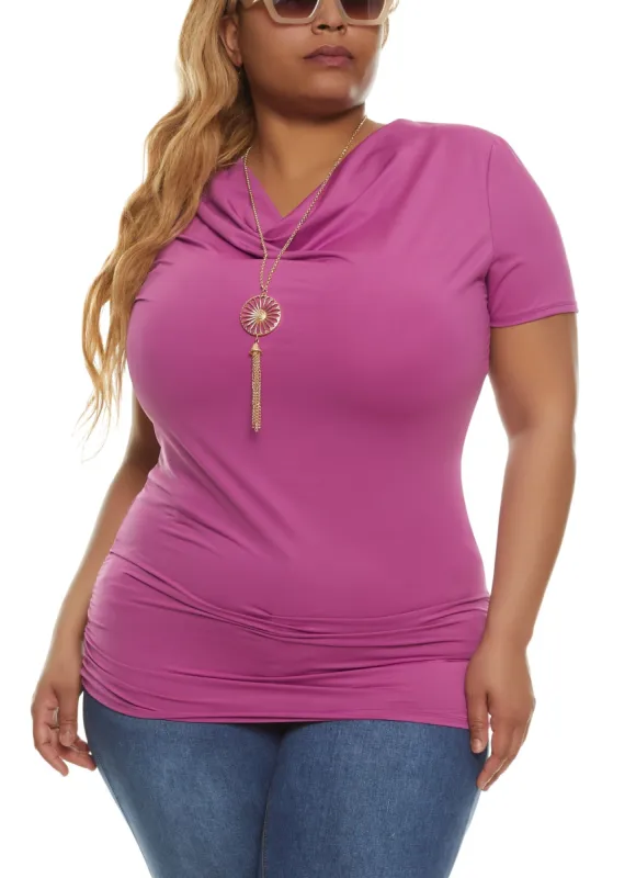 Plus Size Cowl Neck Top with Necklace sold by Rainbow