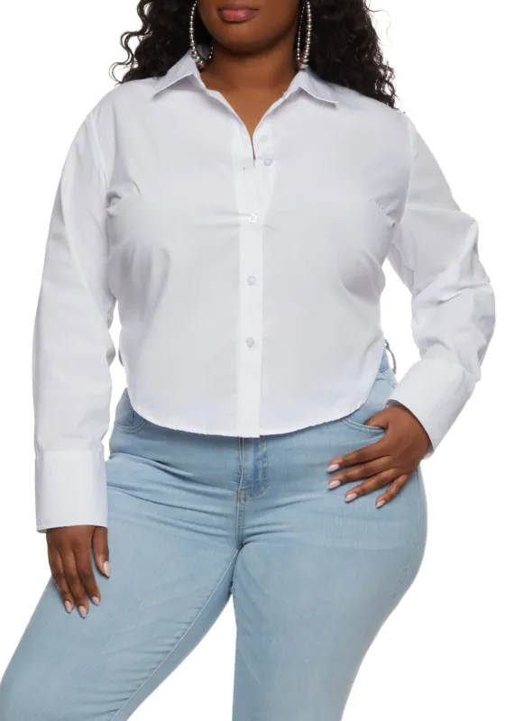 Plus Size Belted Open Back Button Front Shirt sold by Rainbow