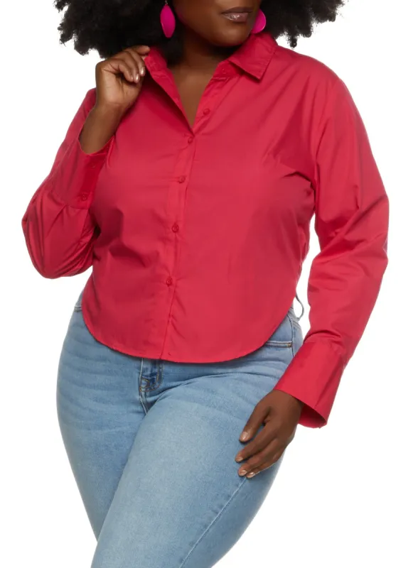 Plus Size Belted Open Back Button Front Shirt sold by Rainbow