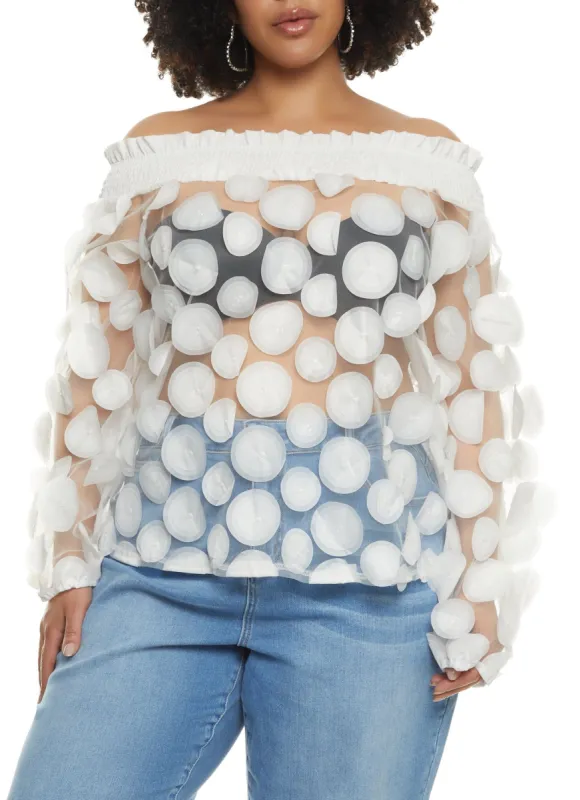 Plus Size Polka Dot Sheer Off the Shoulder Blouse sold by Rainbow