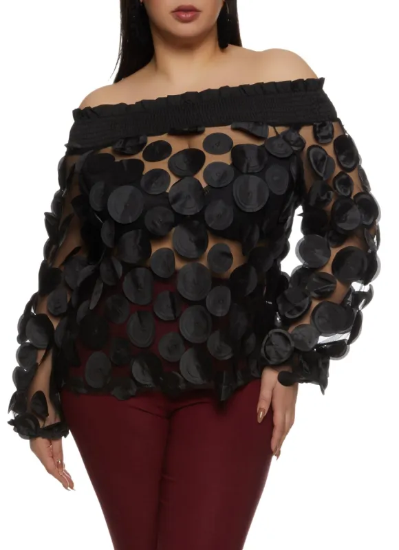 Plus Size Polka Dot Sheer Off the Shoulder Blouse sold by Rainbow