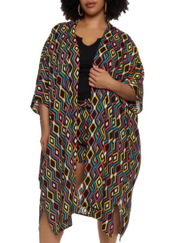 Plus Size Geometric Print Kimono sold by Rainbow