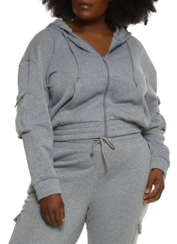 Plus Size Zip Front Cargo Pocket Hoodie sold by Rainbow