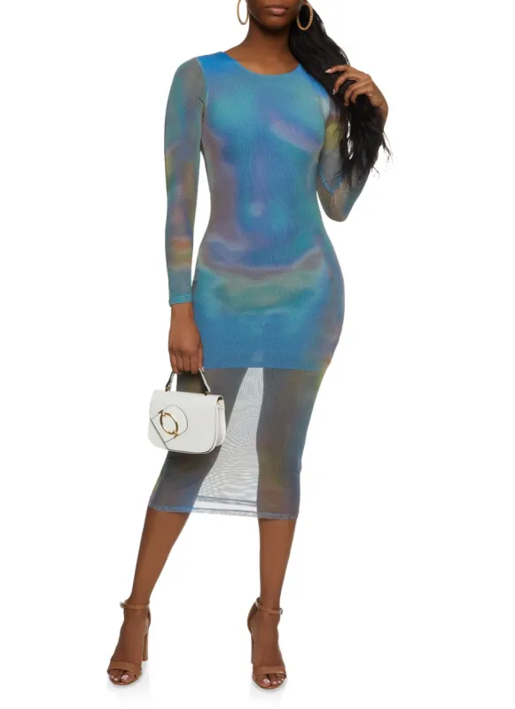 Mesh Printed Long Sleeve Maxi Dress sold by Rainbow