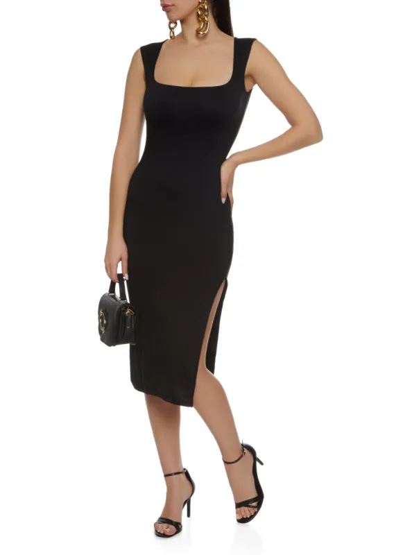 Haute Monde Square Neck Sleeveless Midi Dress sold by Rainbow