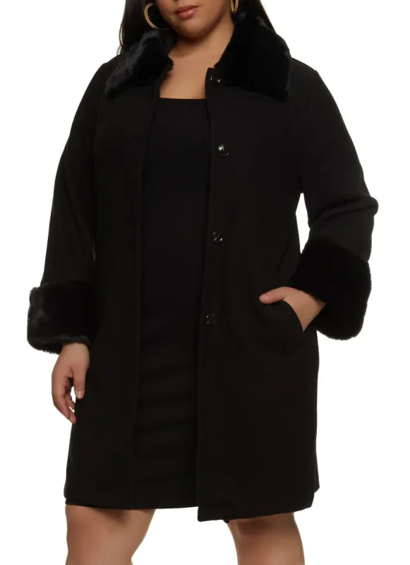 Plus Size Faux Fur Trim Trench Coat sold by Rainbow