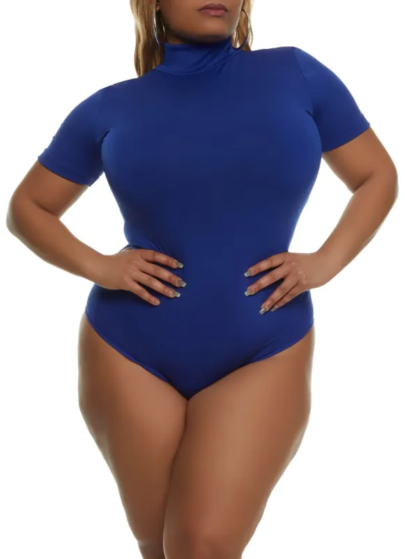 Plus Size Body Contour Mock Neck Short Sleeve Bodysuit sold by Rainbow