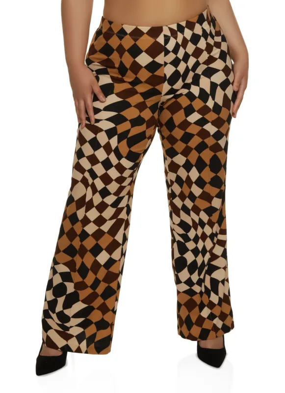 Plus Size Checkered Pintuck Wide Leg Pants sold by Rainbow