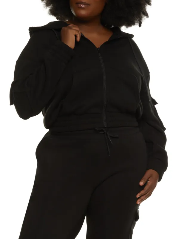 Plus Size Zip Front Cargo Pocket Hoodie sold by Rainbow