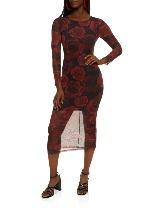 Floral Print Mesh Bodycon Dress sold by Rainbow