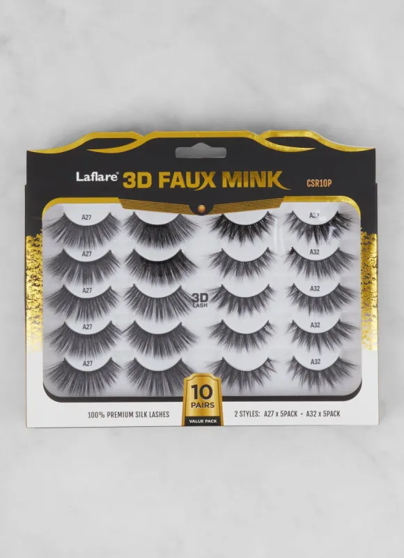 3D Faux Mink Lashes 10 Pair Value Pack sold by Rainbow