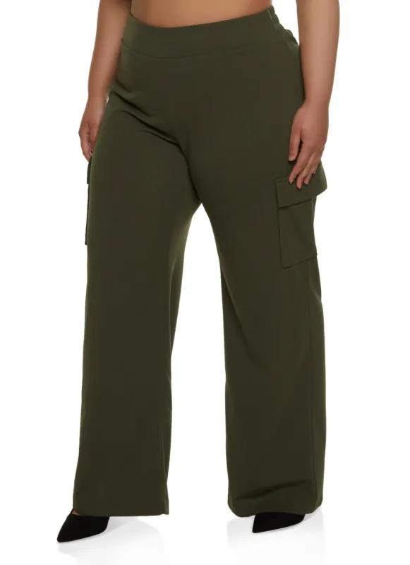 Plus Size Cargo Pocket High Waist Wide Leg Pants sold by Rainbow