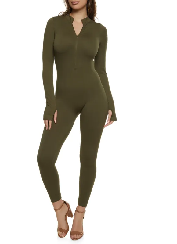 Solid Zip Neck Jumpsuit sold by Rainbow