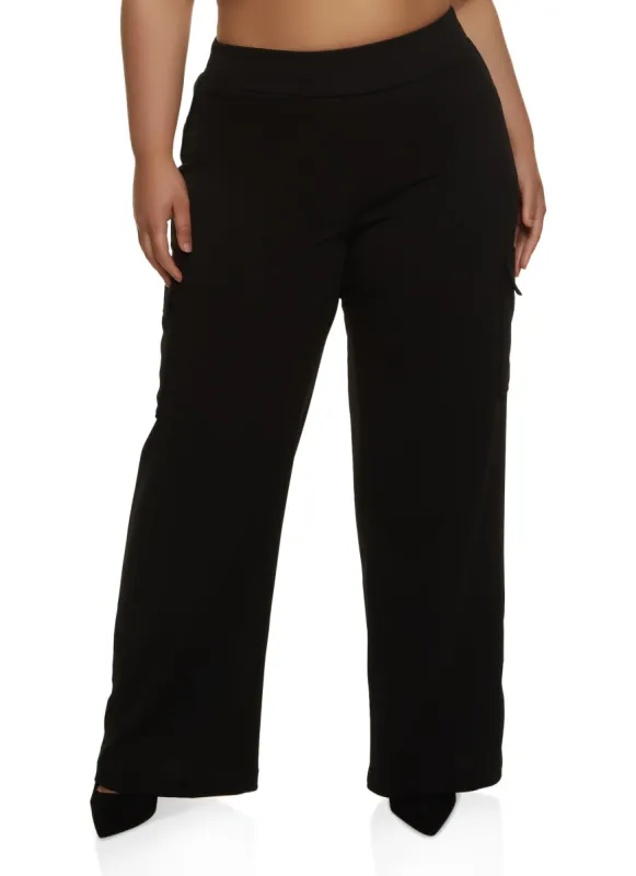 Plus Size Cargo Pocket High Waist Wide Leg Pants sold by Rainbow