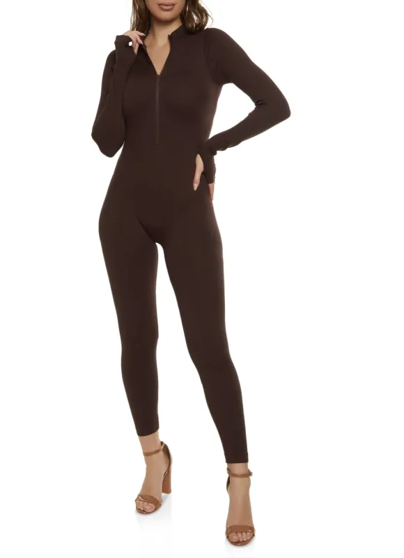 Solid Zip Neck Jumpsuit sold by Rainbow