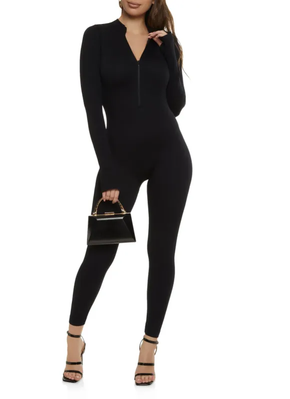 Solid Zip Neck Jumpsuit sold by Rainbow