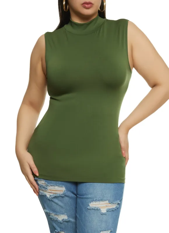 Plus Size Seamless Sleeveless Mock Neck Top sold by Rainbow