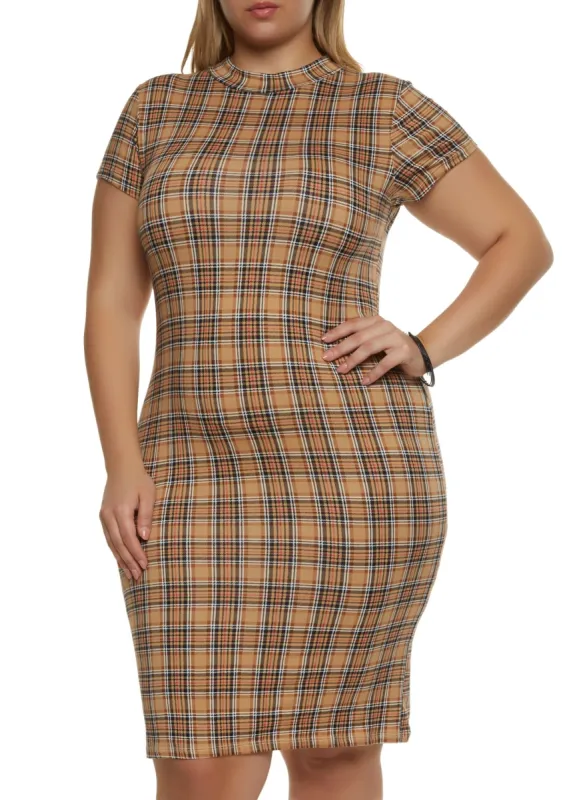 Plus Size Plaid Mock Neck Bodycon Dress sold by Rainbow