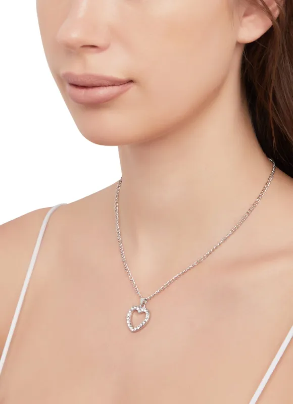 Heart Rhinestone Charm Chain Necklace sold by Rainbow