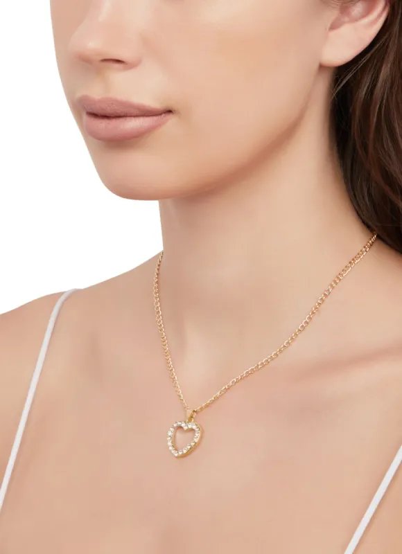 Heart Rhinestone Charm Chain Necklace sold by Rainbow