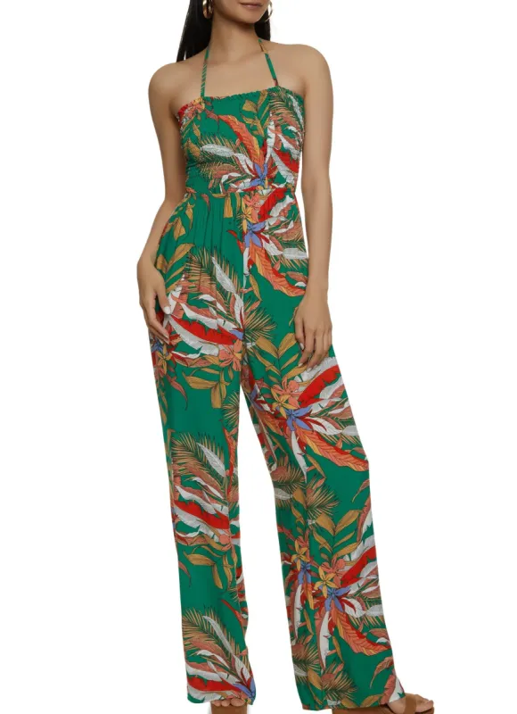Tropical Print Smocked Jumpsuit sold by Rainbow