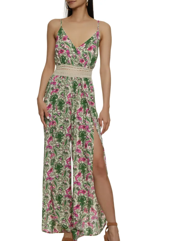 Tropical Crochet Waist V Neck Jumpsuit sold by Rainbow