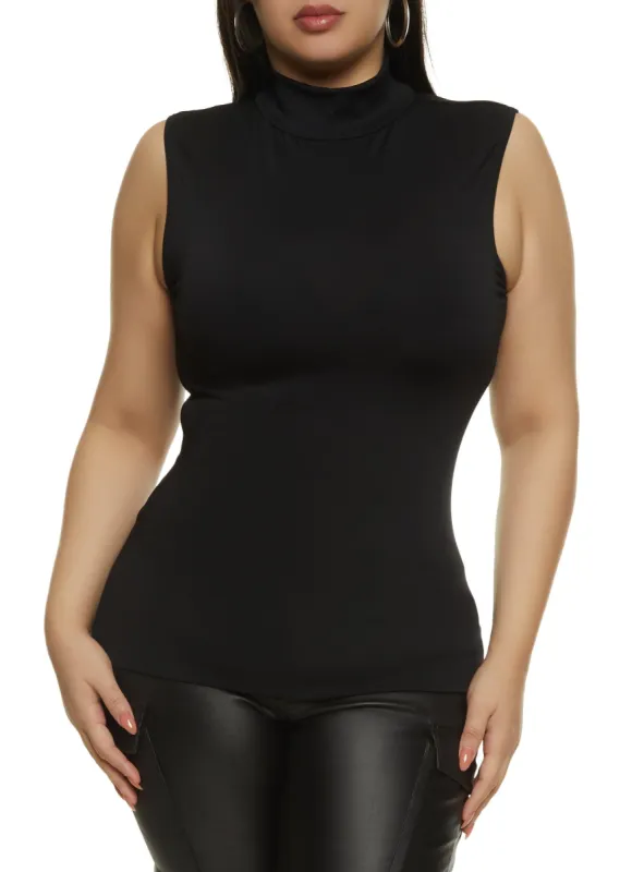 Plus Size Seamless Mock Neck Sleeveless Top sold by Rainbow