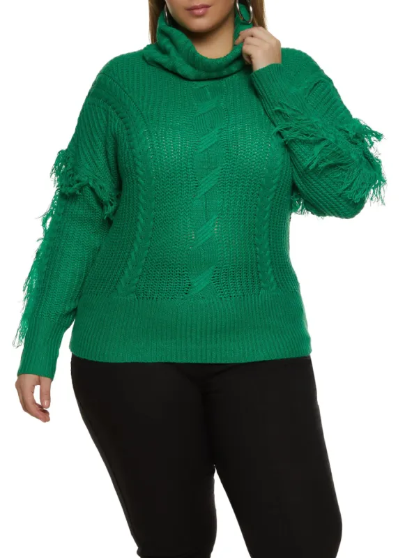 Plus Size Knit Fringe Turtleneck Sweater sold by Rainbow