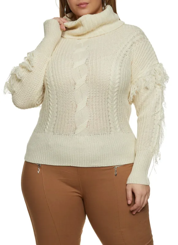 Plus Size Knit Fringe Turtleneck Sweater sold by Rainbow